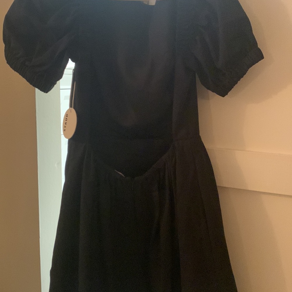 NWT- Staud Alix Puff Sleeve black backless size six dress - Picture 3 of 6